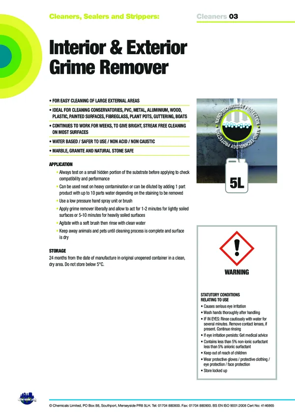 Interior & Exterior Grime Remover Datasheet PDF 